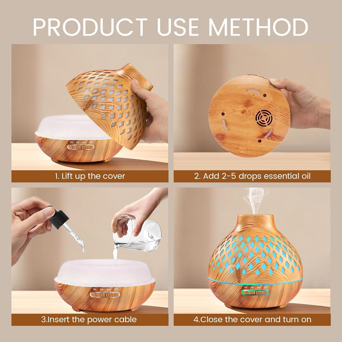 Aeshory Aromatherapy Diffuser & 12 Essential Oils Set, 550ML Aromatherapy Diffuser for Home, Ultrasonic Cool Mist Humidifier with Remote Control 4 Timer 7 Color LED Light, Waterless Auto Off, Dark