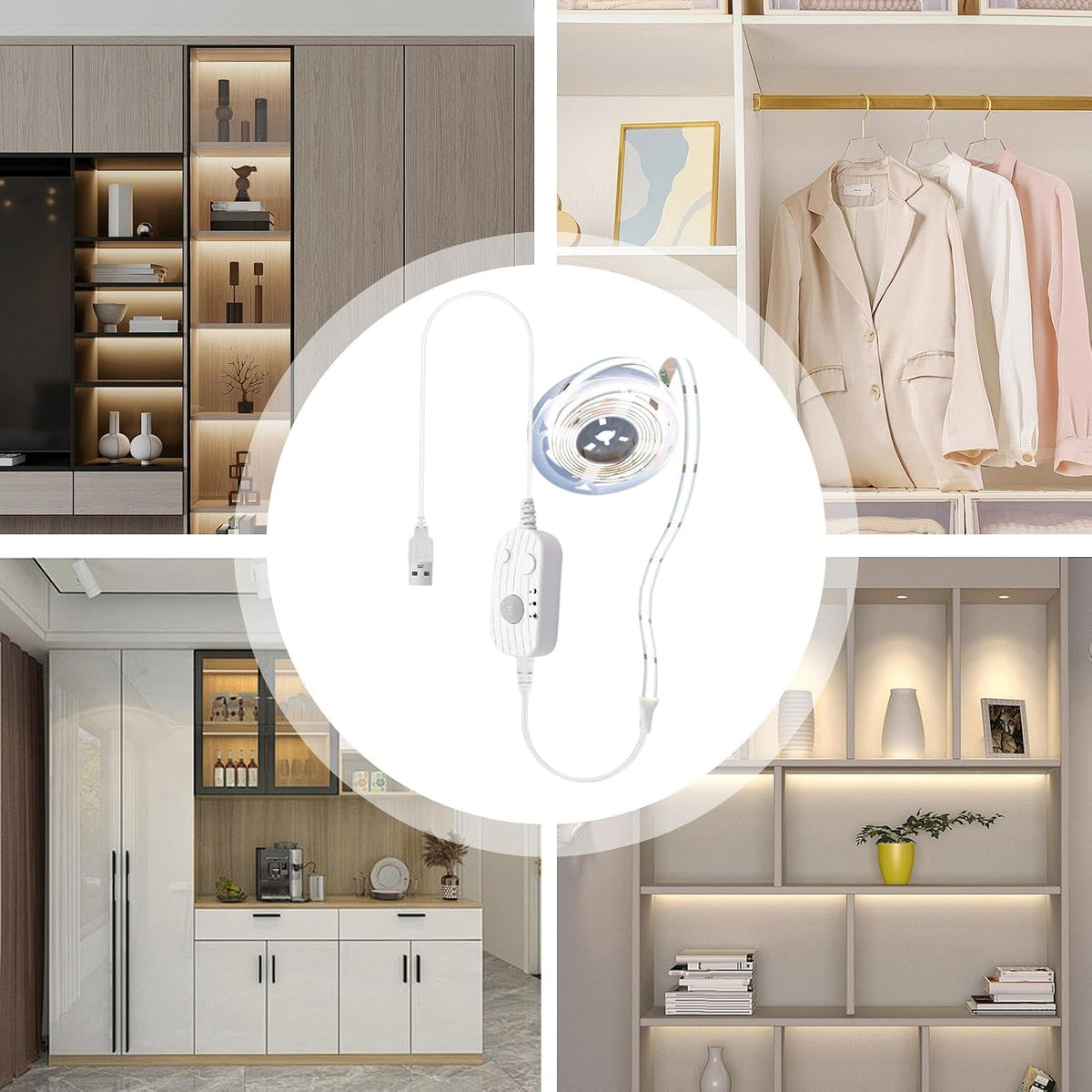 Motion Sensor Strip Light Indoor 3ft Auto Sensing USB Powered Rechargeable