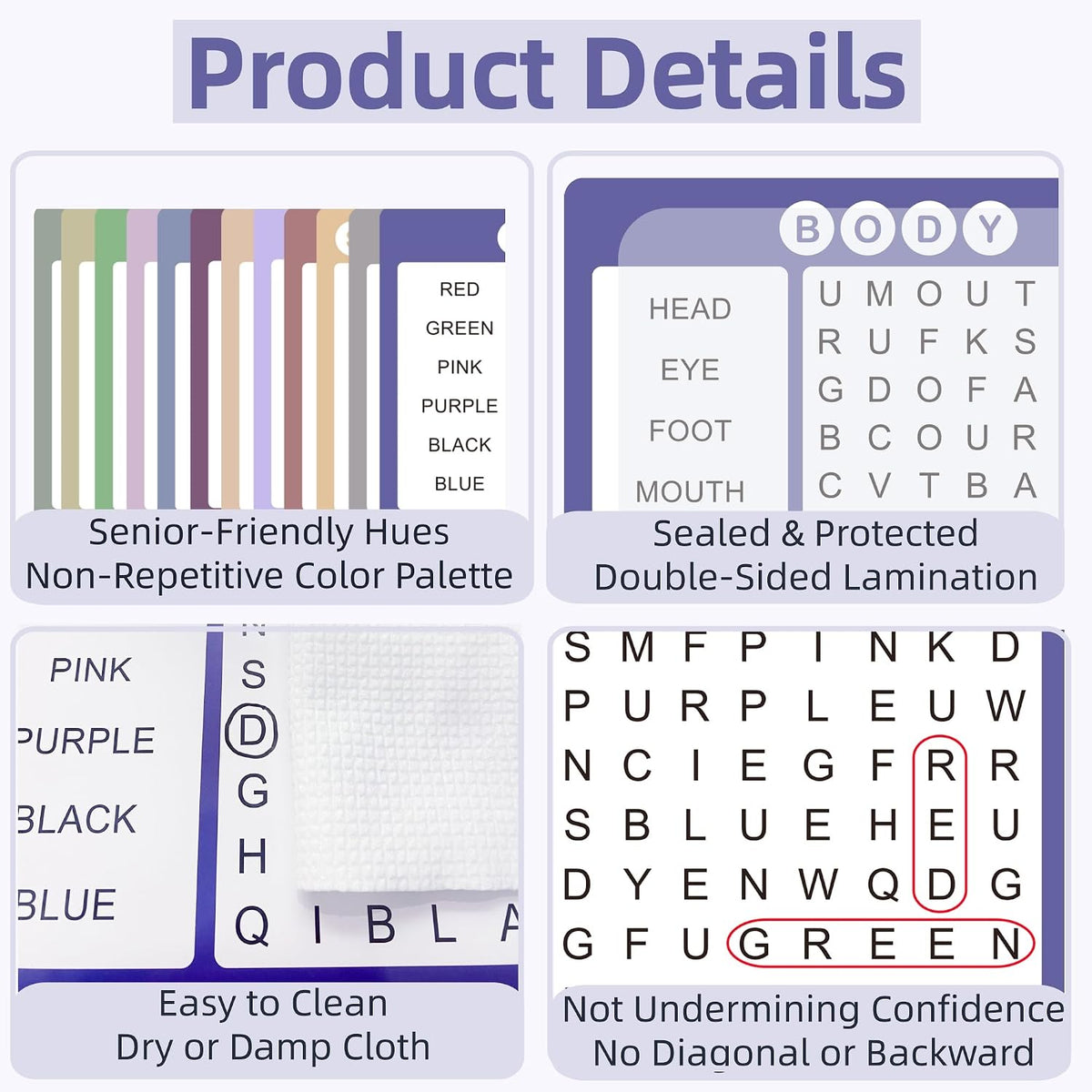 12 Pcs Word Search Cards for Dementia Game | Dementia Activities for Seniors | Alzheimer's Products for Dementia Patients | Games for Dementia Seniors| Reusable Large Print Word Search Books