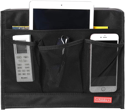 Bedside Caddy,Bedside Organizer Caddy Under Mattress,Holds Magazines,Books (4 Pockets-Grey)