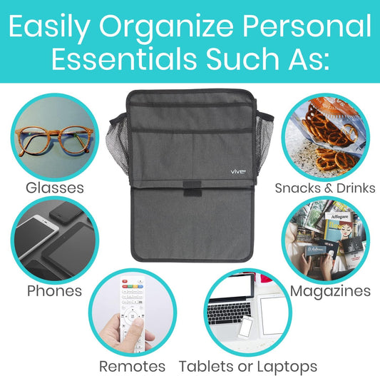 Vive Bedside Caddy - Bed Hanging Organizer - Storage Bag Shelf for College Dorm, Bedroom, Couch, Bunk - 8 Large Pockets with Charger Slots for Men and Women - Slides Under Mattress - Handle for Travel | Dorm, Bedroom, Couch, Bunk - 8 Large Pockets with