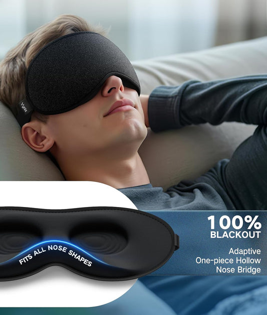 Vynix® Sleep Mask for Men Women-Eye Masks for Side Sleepers, 3D Contoured Night Blindfold 100% Blockout Pressure-Free, Soft Lightweight Breathable Eye Cover Shade Sleeping for Airplane, Travel, Black