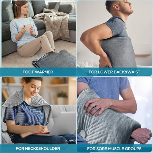 Heating Pad Extra Large 22x33 & Foot Warmer Double Sided 2 in 1, Gift Idea | Heat Pad for Back Shoulder Cold Feet, Electric Heat Pad with Zippers, 4 Timer/6 Heat Level/Washable, Gift for Women Men Elder