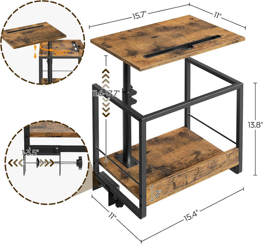 Bedside Shelf, Bunk Bed Shelf with Storage and 360° Rotating, Clip-on Loft & Bunk Bed Tray Shelf, Nightstand for College Dorm Room, Apartment, Rustic Brown and Black ET21BR