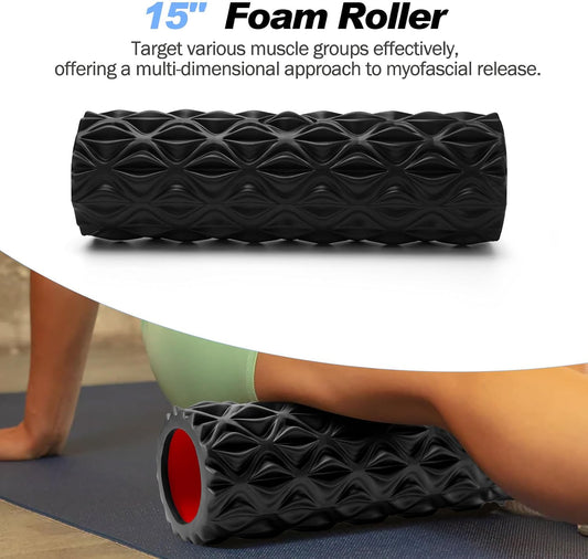 5 in 1 Foam Roller Set High Density Patented Foam Roller for Exercise | Foam Roller Massage Stick, Massage Ball, Resistance Band for Deep Muscle Massage Pilates Yoga Trigger Point Release Purple