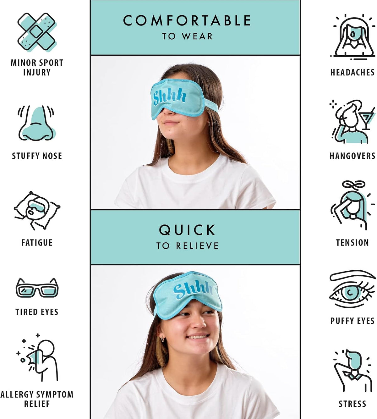 Fit+Fresh Cooling Gel Eye Mask & Cold Head Wrap - Migraine Ice Pack for Relief
