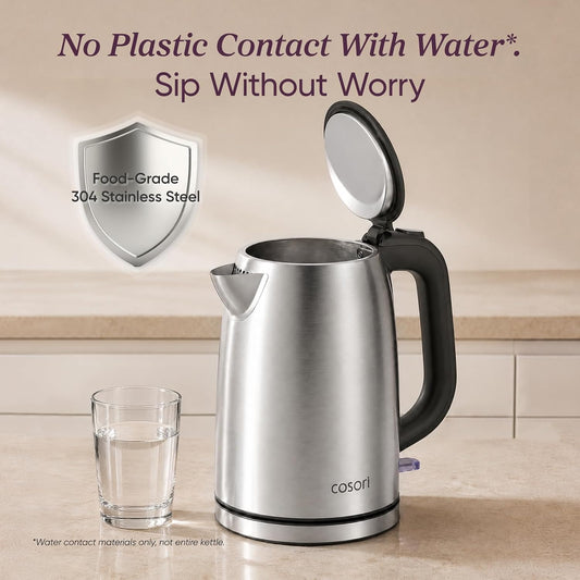 Cosori Stainless Steel Electric Kettle, No Plastic Contact with Water, 1.7L | Easy to Clean, Auto Shut-Off, Boil-Dry Protection, Tea Kettle, Hot Water Boiler, 1500W