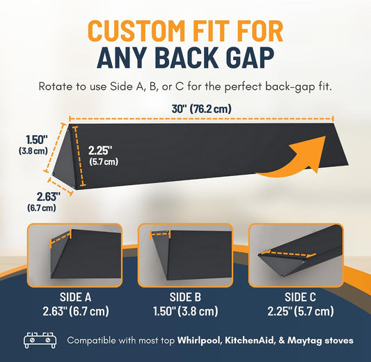 30” Slide In Range Gap Filler Kit, Slide-In Range Rear Gap Filler & Range Trim Kit, Universal Stove Gap Cover Between Stove and Wall Guard, Aluminum Cooktop Trim Kit for Whirlpool & Most Brands, Black