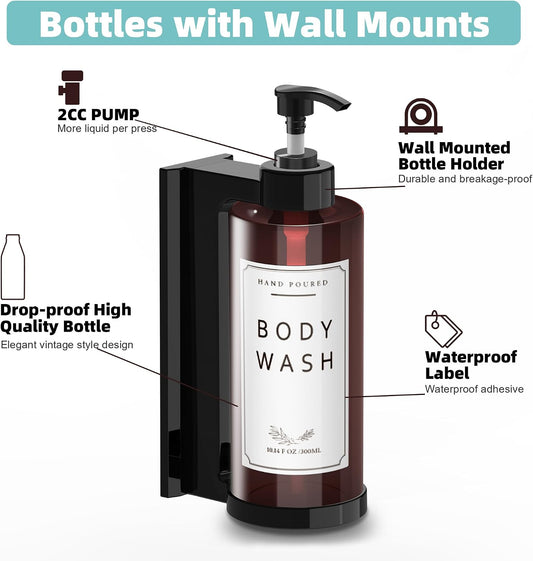 Plastic Shampoo Dispenser Body Wash Dispenser Wall Mount for Home | Shampoo and Conditioner Dispenser No-Drill 3 Chamber Wall Mounted Shower Soap Dispenser Refillable Pump Bottle for Bath Hotel