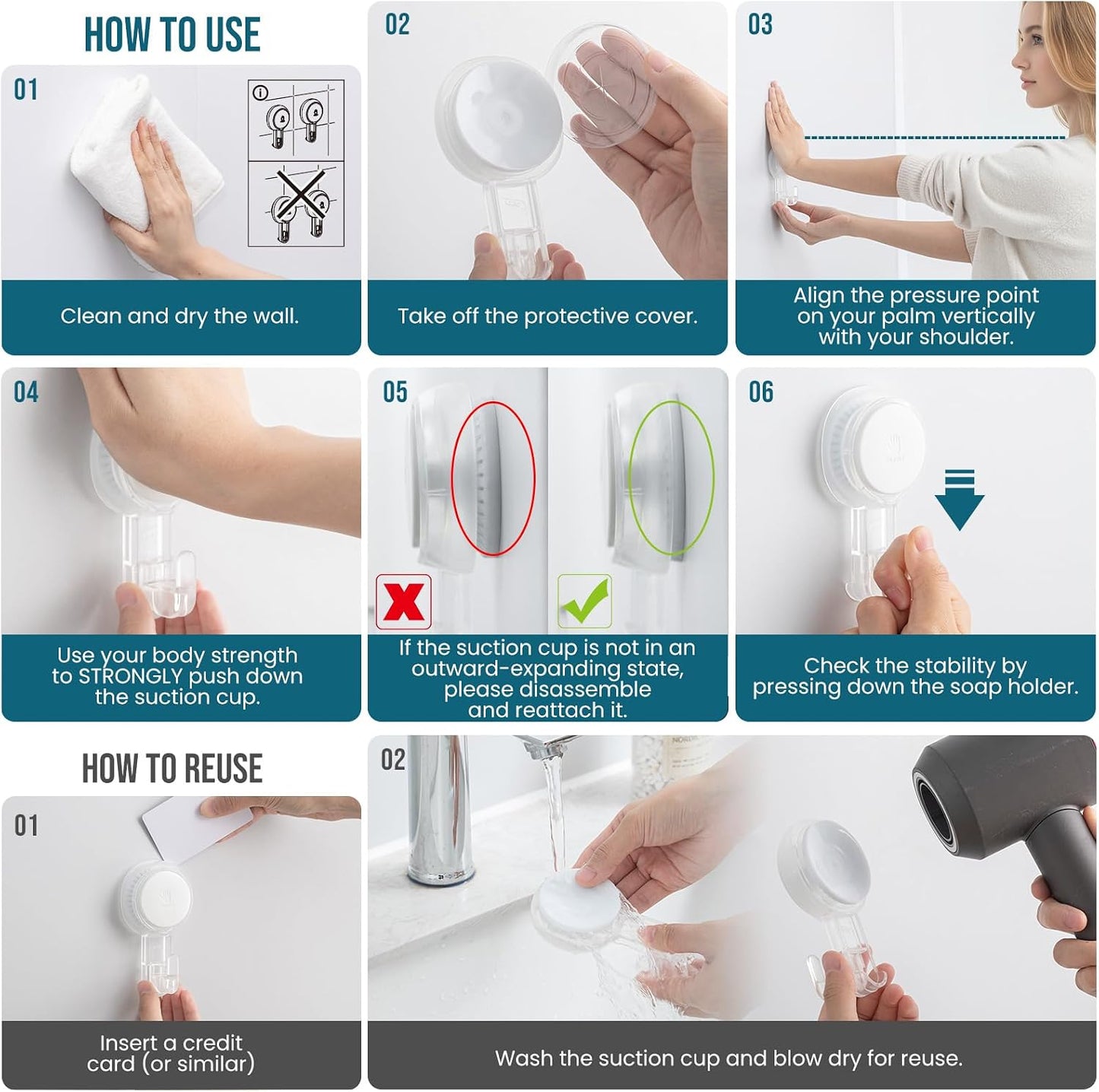 TAILI No Drill Powerful Suction Cup Razor Holder for Shower 2 Pack, Black | Waterproof, Towel, Loofah, Shaver Holder for Shower Wall, Powerful Suction Cup Hooks for Bathroom, Easy to Install and Reuse