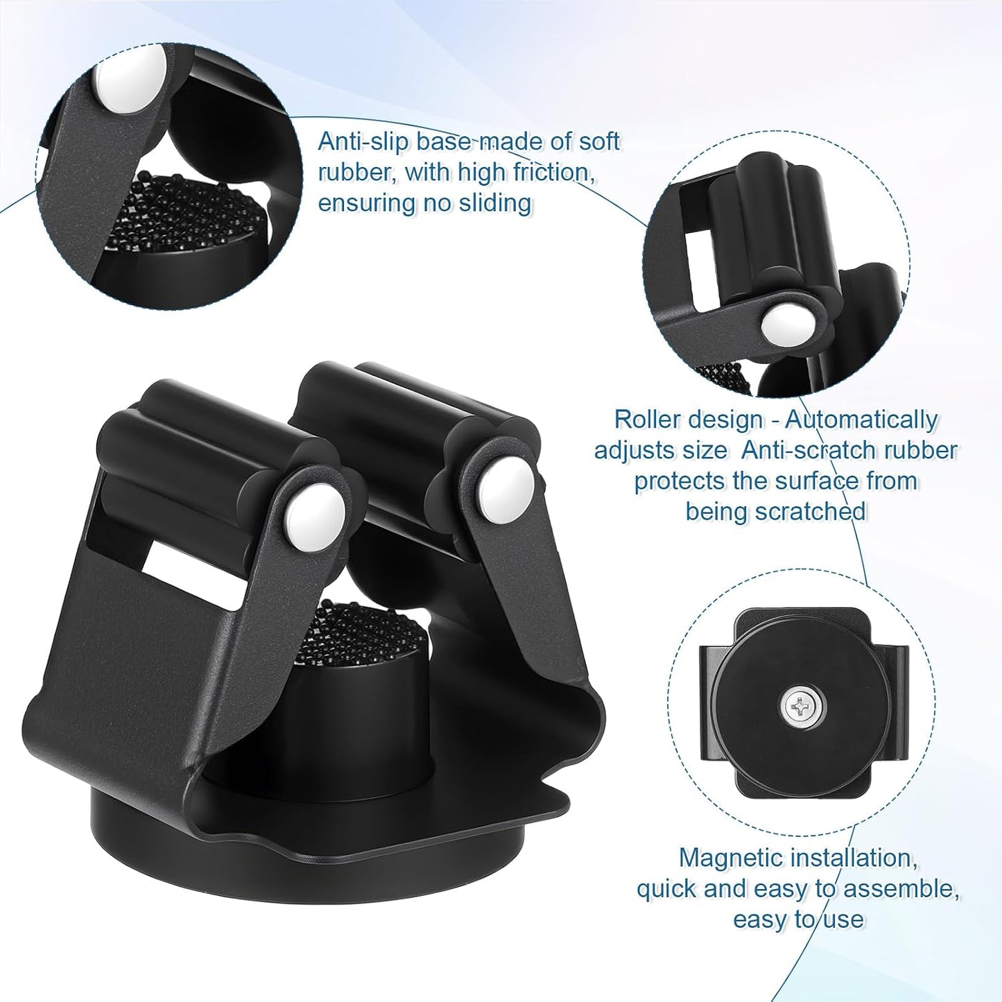 8pcs Magnetic Mop Broom Holder, Space-Saving Movable Magnetic Broom Holder Rack, Anti-Slip Wall Mounted Utility for Work Garage Laundry Kitchen RV Van Accessories (Black)