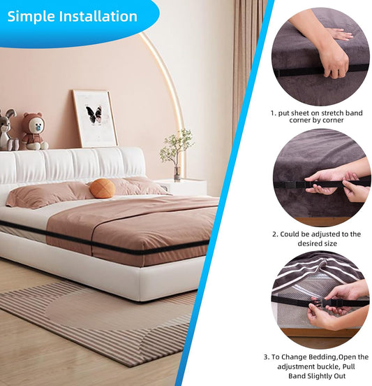 Sheet Fasteners, Adjustable Elastic Bed Sheet Holder Straps for Full,Queen,King Twin Bed,6 Way Cross Sheet Clips Suspenders Band,Fitted Round and Square Mattresses