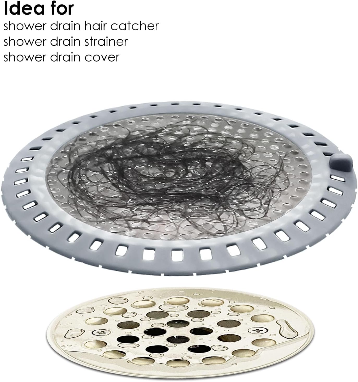 Seatery 2PCS Shower Drain Hair Catcher, Shower Drain Strainer, Stainless Steel with Silicone Edging, 4.75 Inch Diameter