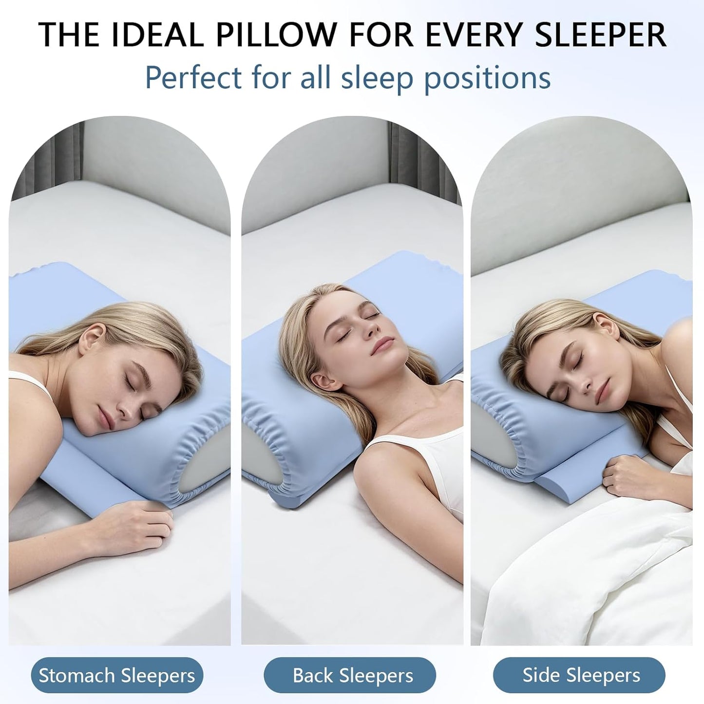 Ergonomic Cervical Neck Pillow, Memory Foam Travel Neck Support Pillow for Side, Back & Stomach Sleepers, Neck Roll Pillow for Pain Relief with Breathable Cover and Storage Bag