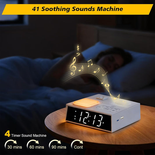 Kungfuking Alarm Clock Power Strip with White Noise, Dual Alarms, 20W USB-C