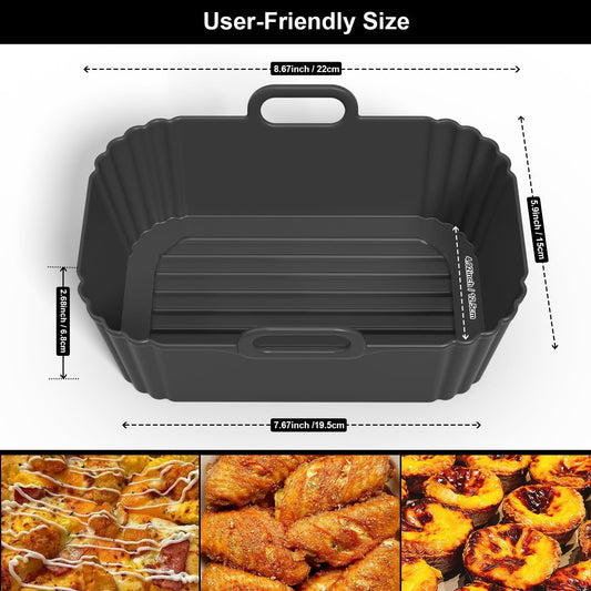 Silicone Air Fryer Liners 2 Pack, Reusable Compatible for Ninja Foodi DZ201, DZ401, DZ550, DZ302, COSORI 9QT, Chefman, Instant, and 6-in-1 8-10QT Dual Baskets