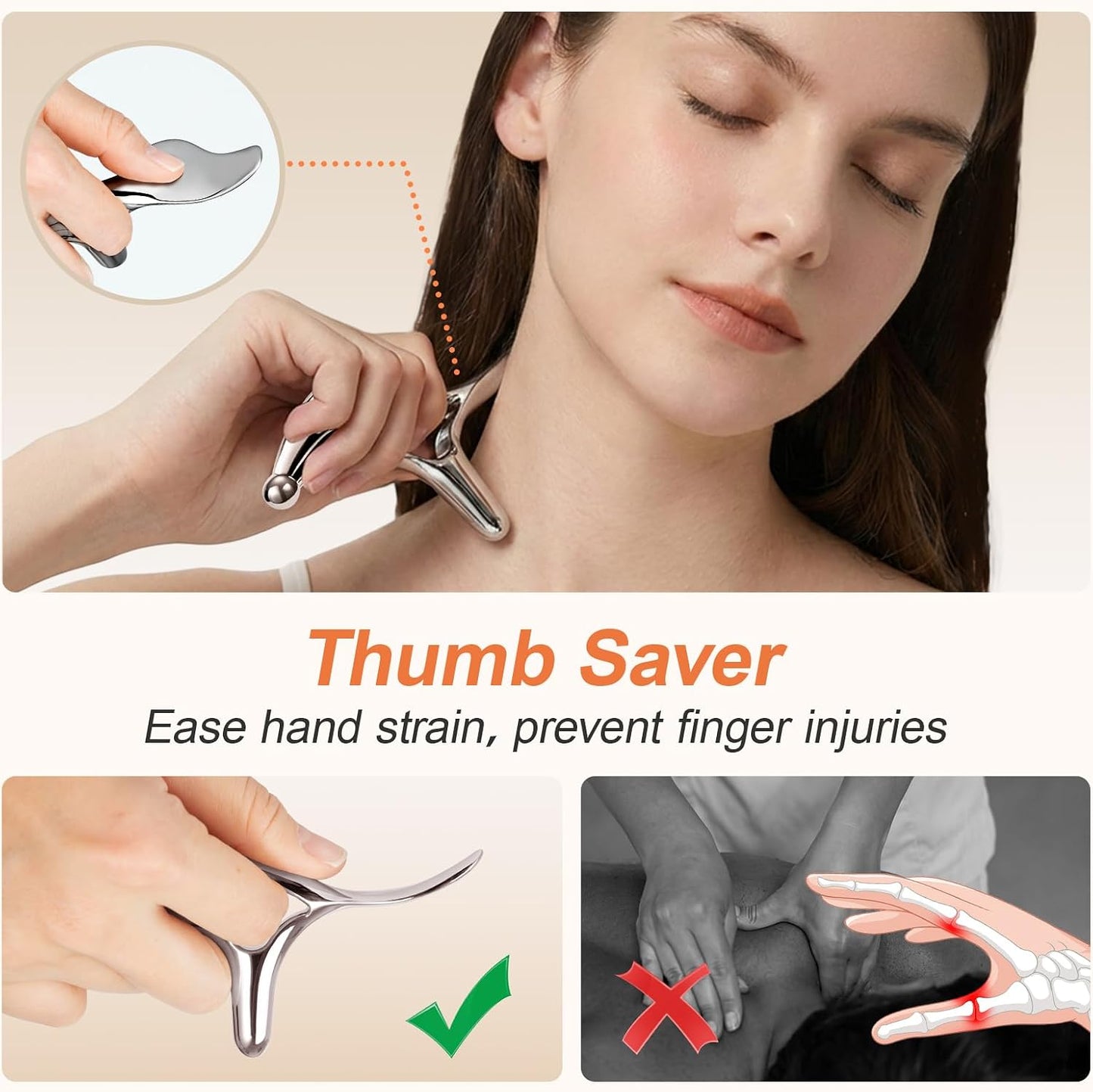 Pressure Point Massage Tool for Deep Tissue - Metal Gua Sha Tools | Metal Muscle Scraper | Thumb Saver | Acupressure Tool for Trigger Point & Pain Relief, Travel Pouch
