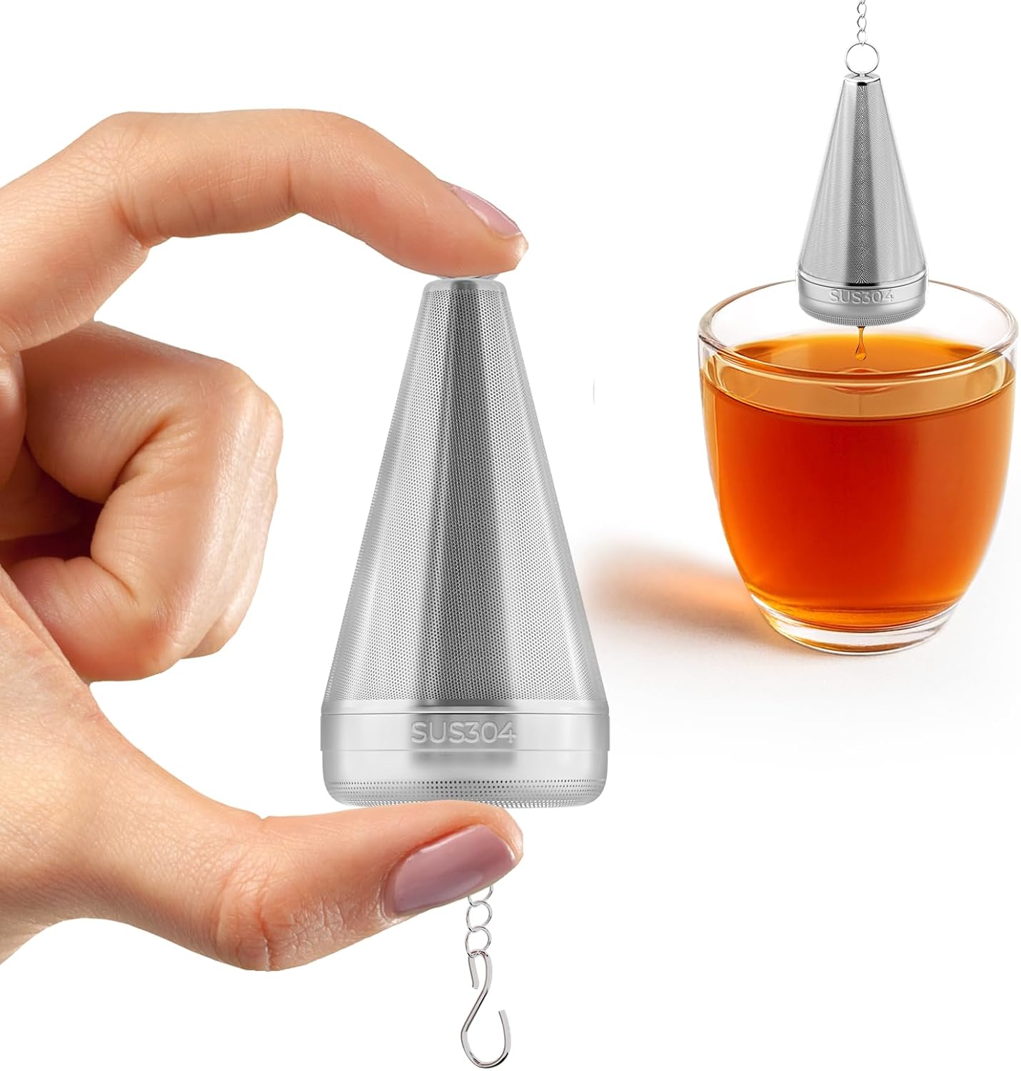 304 Stainless Steel Tea Strainer Fine Mesh Tea Infuser for Loose Leaf Tea | Feelife Cone Loose Leaf Tea Steeper with a Drip Tray, Tea Ball for Cup Mug Teapot Bottle Kettle