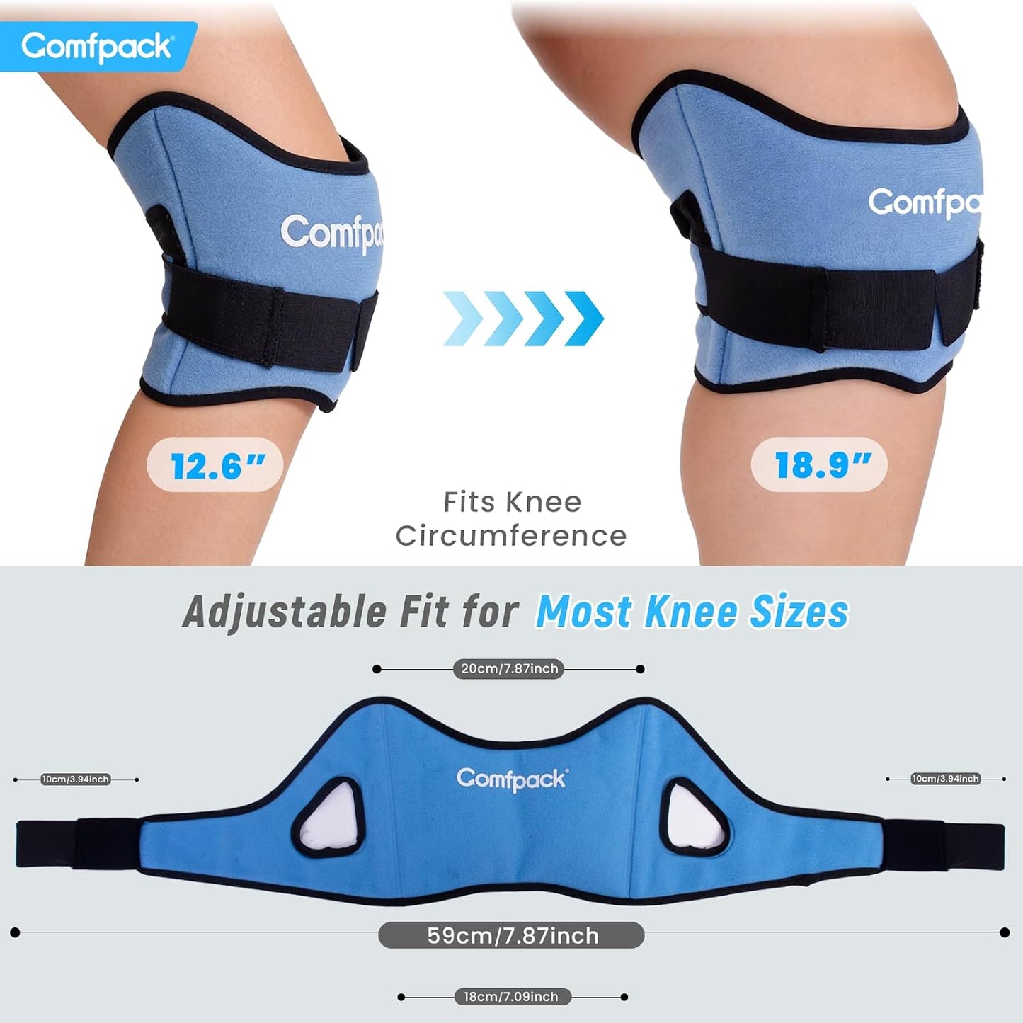 Comfpack Knee Ice Pack for Patella Tendon Relief 2 Pack, Hot Cold Therapy Knee Pain Relief Compression Support Strap for Running, Jumpers Knee, Tendonitis, Squats, Osgood Schlatter, Hiking, Soccer