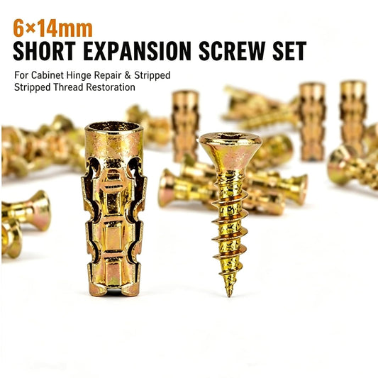 6×14mm Short Expansion Screw Set for Cabinet Hinge Repair, Expansion Anchor | Cabinet Hinge Screws for Stripped Hole Repair, Door Hinge Repair Kit, 30/50/100 pcs Wall Anchors and Matching Screw (30PCS)