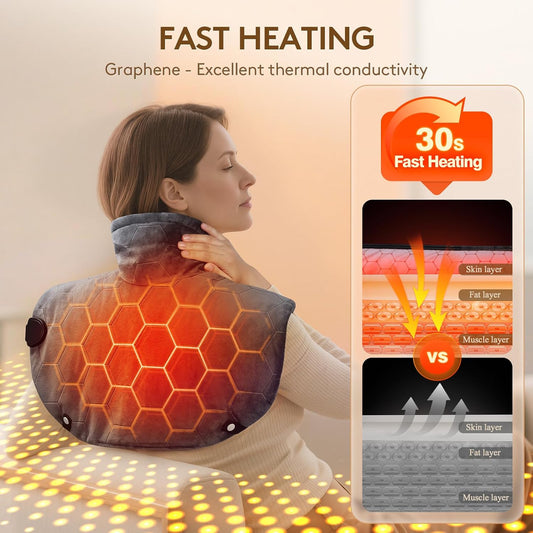 UTK 30s Fast Heating Pad for Neck and Shoulders and Back, Far Infrared Graphene Wrap with 6X Deeper Pain-Relief, 8 Heat Levels, Auto Shut-Off & Memory, 24"x20" Weighted Heating Pads Gift (Grey)
