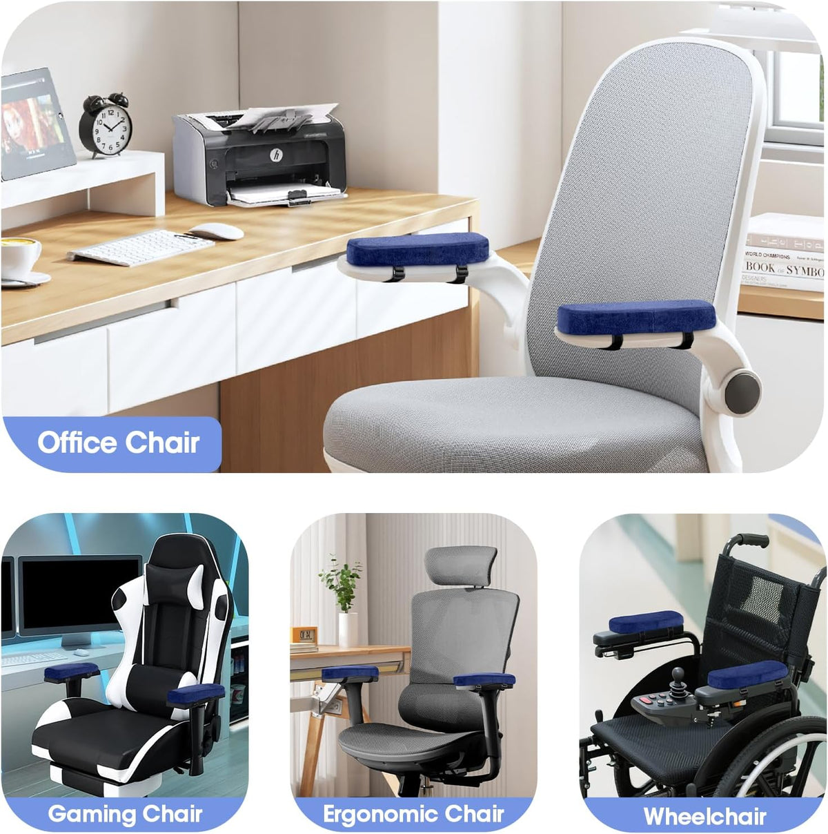 ZNCMRR 2 Pack Office Chair Armrest Pads Covers with Memory Foam(Black)