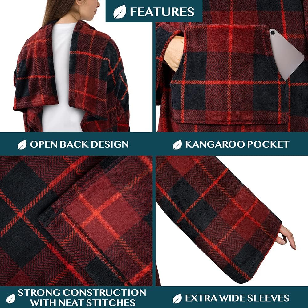 PAVILIA Blanket with Sleeves for Adult Women Men, Soft Warm Wearable Blanket Fleece Wrap Throw, Robe Blanket Gift