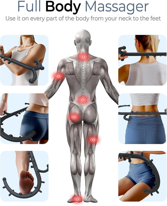 Back and Neck Massager for Pain Relief Deep Tissue, Upgraded Full Body Trigger Point Cane Massage Tools, Massage Stick Pressure Point Hook, Muscle Knot Remover Tool (Blue)
