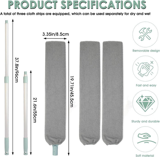 Retractable Gap Dust Cleaner, Long Handle CleaningTool with 3 Washable Microfiber Dusting Cloths, Duster Brush for Cleaning Under Appliances