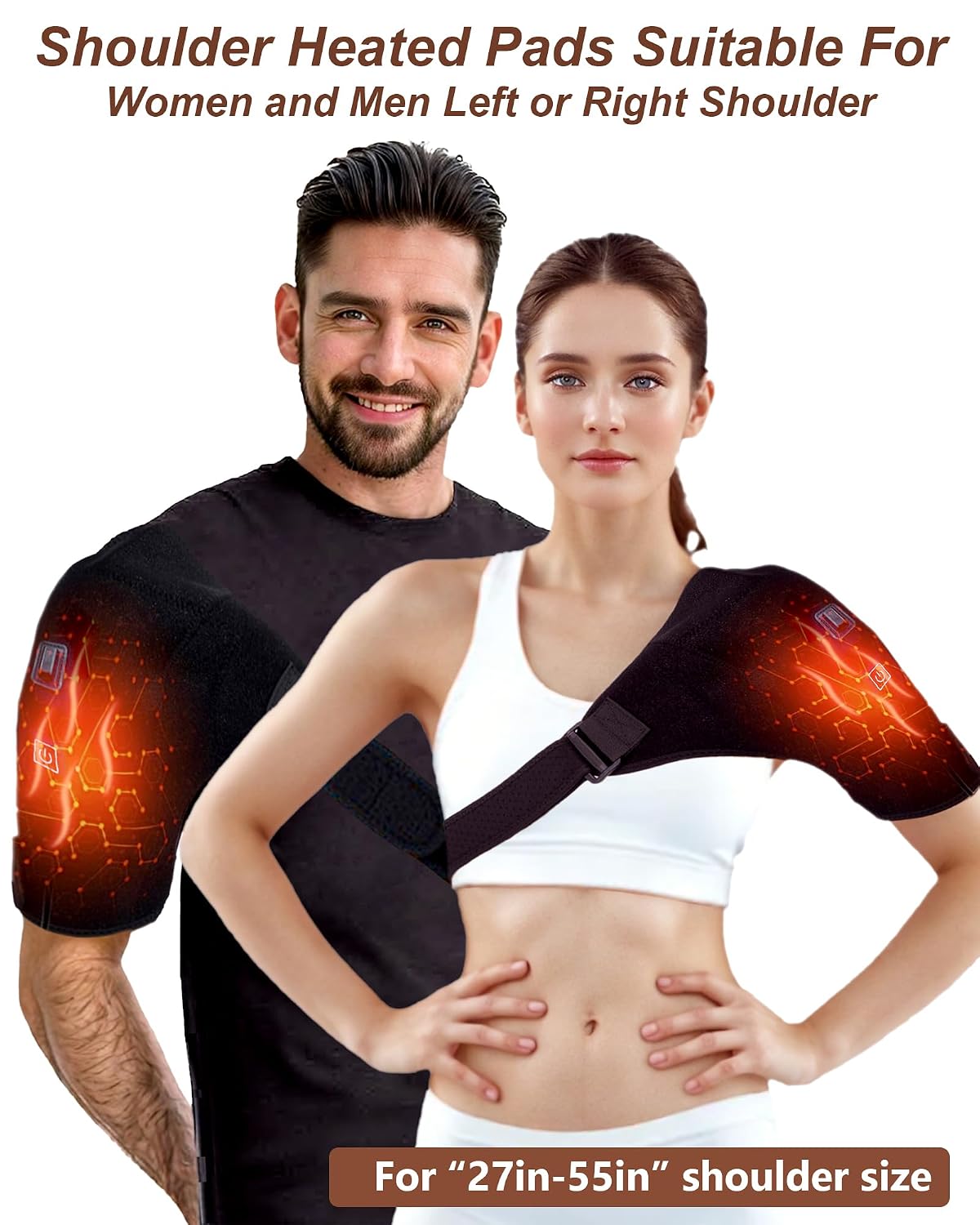 Shoulder Heating Pad - 3-Temperature USB Rechargeable, Adjustable Heat Wrap for Men & Women, Portable Cordless Shoulder Warmer (1 Pce Black-New)