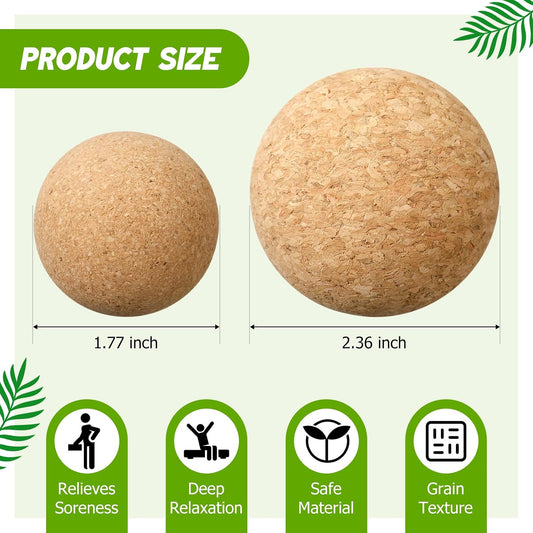 TrelaCo Cork Massage Balls Set of 2 for Fascia Release After Exercise Yoga Point Therapy Relax Muscles Relieve Stress Tools