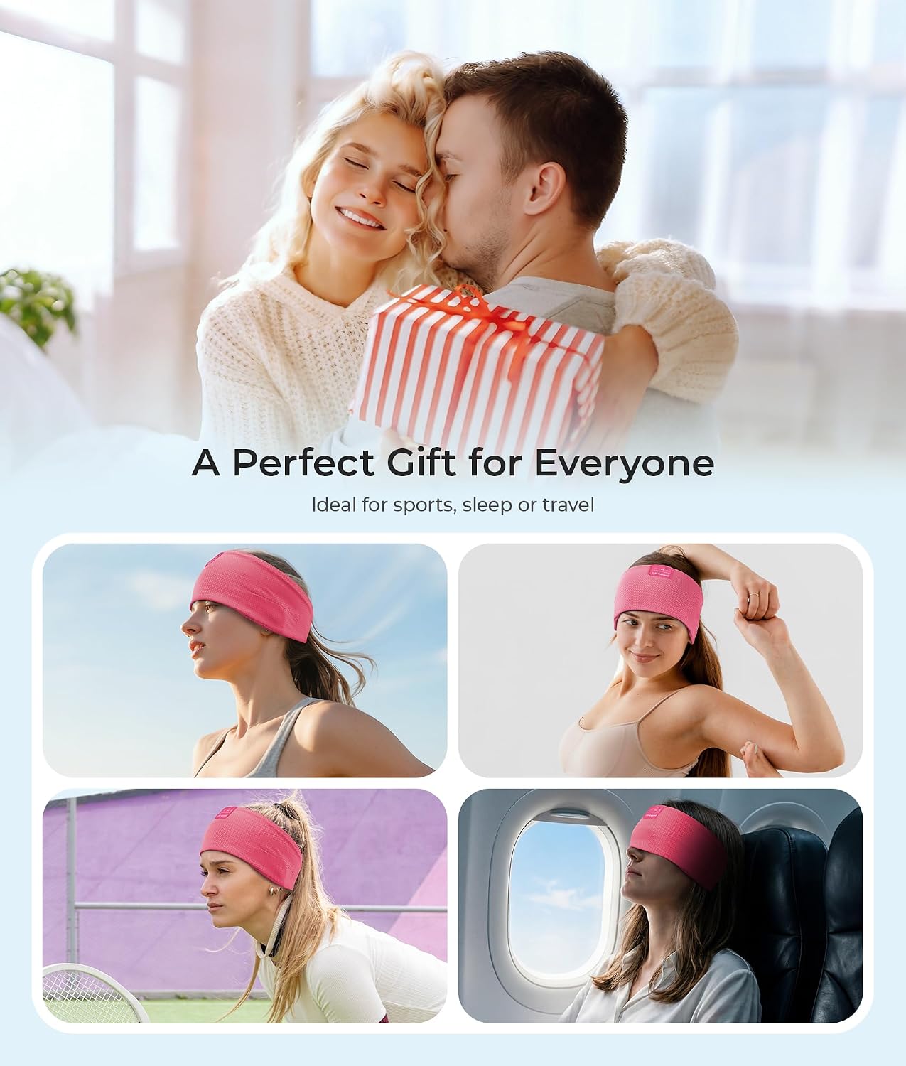 ink-topoint Sleep Headphones Bluetooth Headband, Wireless Sports Earphones | Sleeping Headphone for Side Sleepers with HD Stereo Speakers Breathable Headbands for Running, Yoga, Travel, Women&Men