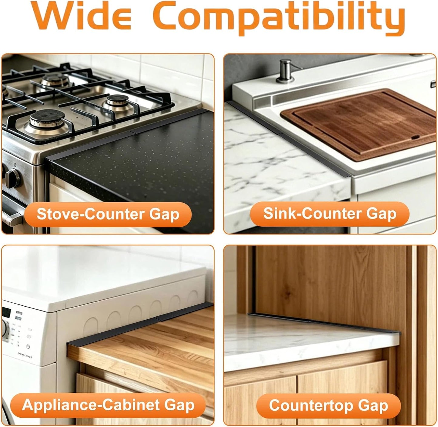 Lomesion Stove Gap Covers, 2 Pack Retractable Stainless Steel Gap Filler, Heat Resistant & Easy Clean, Adjustable 13.8-27.5 in, Fits 2-20 mm Gaps, 0.79 in Wide, Black Brushed Finish