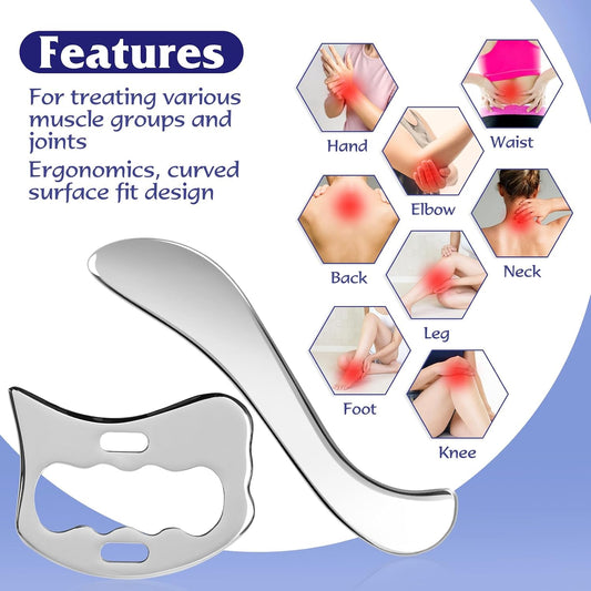 Gua Sha Scraping Tool Stainless Steel, Body Massage for Neck Back | Grade Stainless Steel Scraping Tool for Soft Tissue Upgrade Physical Therapy Stuff, Legs, Massage apparatus, Gua sha Tool