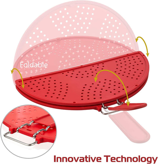 Foldable Splatter Screen for Frying Pan Grease Strainer Guard Silicone Splatter Shields with Folding Handle Multifunction Oil Splatter Screen Strainer