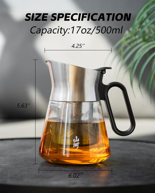 ZENS 23oz Small Glass Teapot with Infuser For Loose Leaf Tea Steeper | Design Tea Pot with Infusers for Loose Tea, Thick Borosilicate Teapot for Lovers Gifts, Mess-Free Stainless Steel Spout