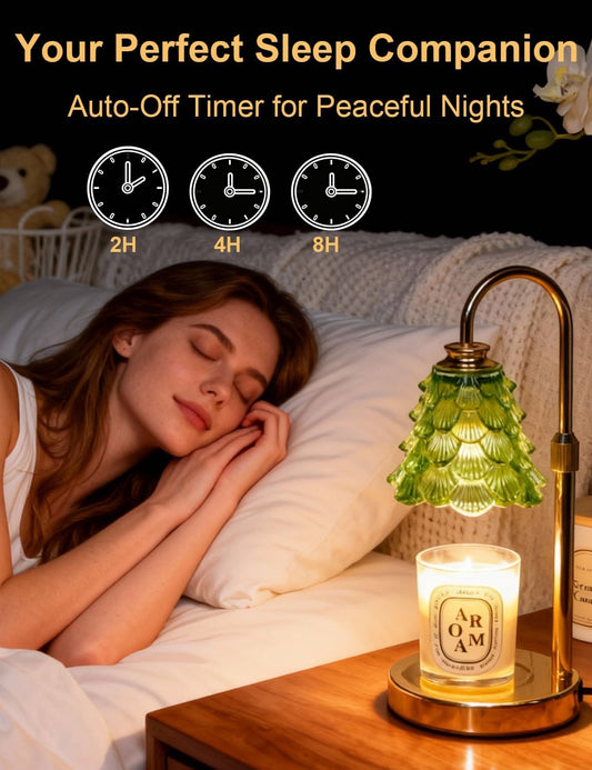 Candle Warmer Lamp, Flower Glass Candle Lamp with Timer, Birthday Gifts for Mom Women, Dimmable Height Adjustable Home Gifts, Home Decor for Home Bedroom Office Fragrance (Light Green)