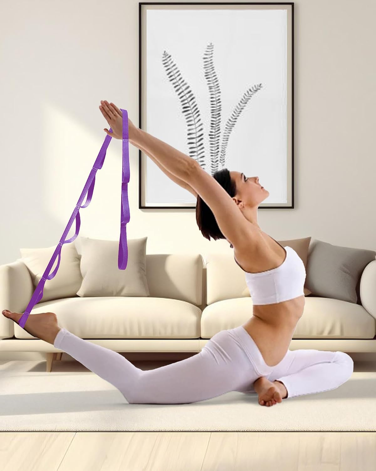 10 Loop Yoga Stretching Strap for Physical Therapy - Non-Elastic Exercise Band for Pilates, Yoga, Stretching for Women & Men