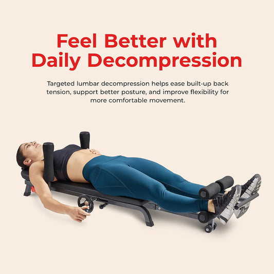 Sunny Health & Fitness Decompression Stretch Table for Back Pain Relief | No-Hang Inversion Therapy, 400LB Capacity, Precise Stretch Control, Spinal Alignment Support, Improved Flexibility