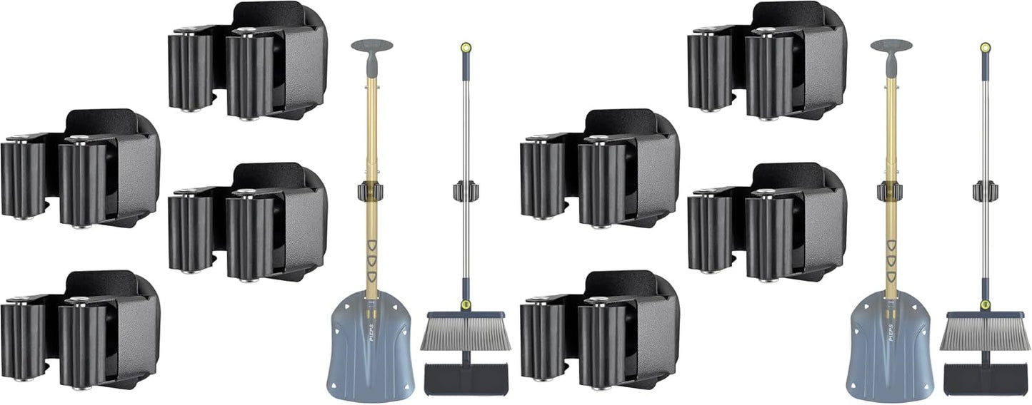 Upgraded Magnetic Broom and Mop Holder Wall Mount, Space-Saving Heavy Duty No Drill Over the Door Broom Gripper RV Camper Wall Organizer,Black,4 Pcs