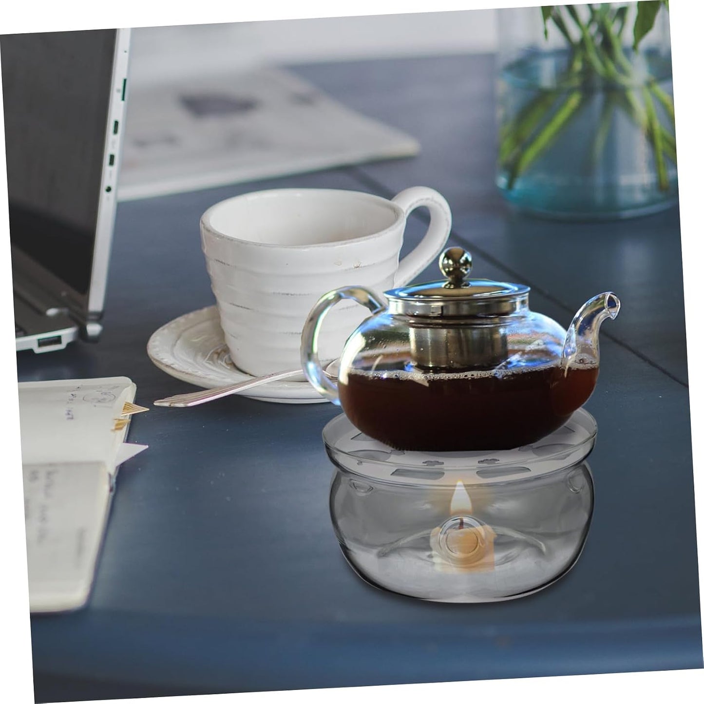 Round Glass Teapot Warmer Base with Multiple Ventilation for Heat Dissipation Practical Tea Stove and Food Heater Accessory White Insulation Stand for Teapot Heating