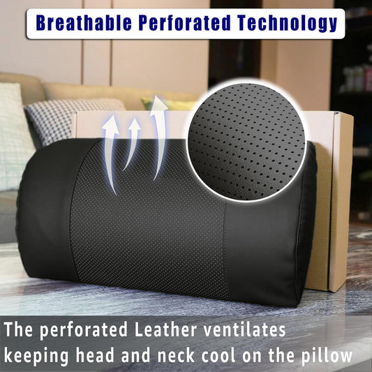 Breathable Perforated Leather Recliner Memory Foam Head Pillow - Non-Slip Base with Adjustable Neck Support in Chocolate, for Recliners, Sofas, and Loveseats, Ensuring Unmatched Relaxation