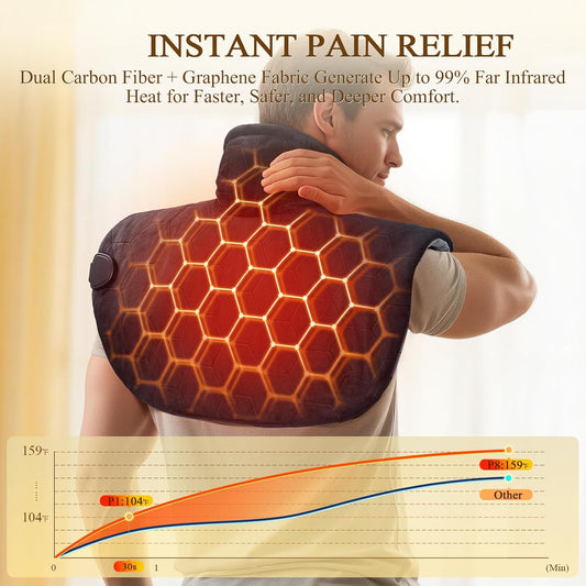 Fast-Heating Far Infrared Heating Pad for Neck and Shoulders | 6X Deeper Targeted Heat Therapy for Fast Chronic Pain Relief in Seniors – 20% Heavier, 8 Heat Levels, 4H Auto Shut Off