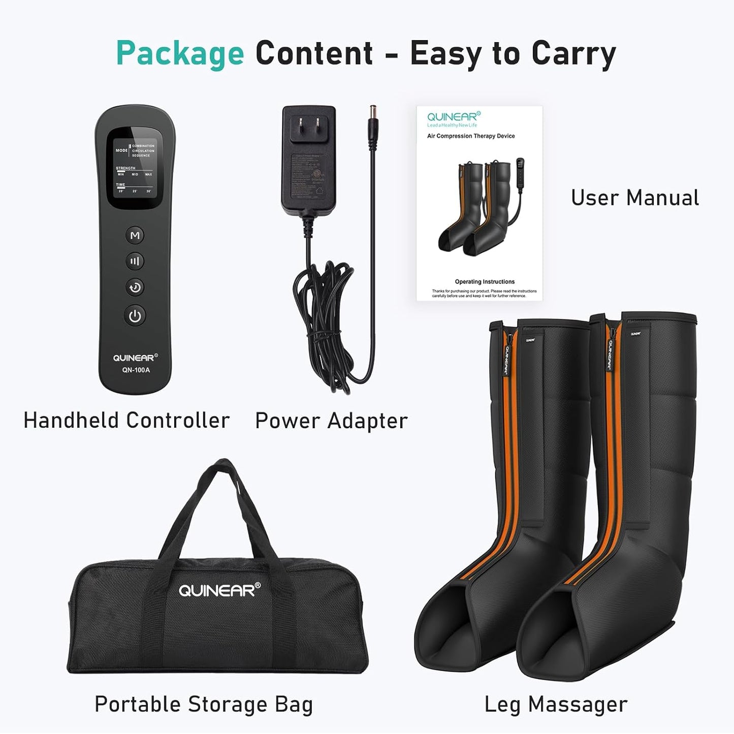 QUINEAR Leg Compression Massager, Calf Massager for Circulation and Pain Relief with 3 Modes and 3 Intensities,Compression Boots for Leg (no Heat)