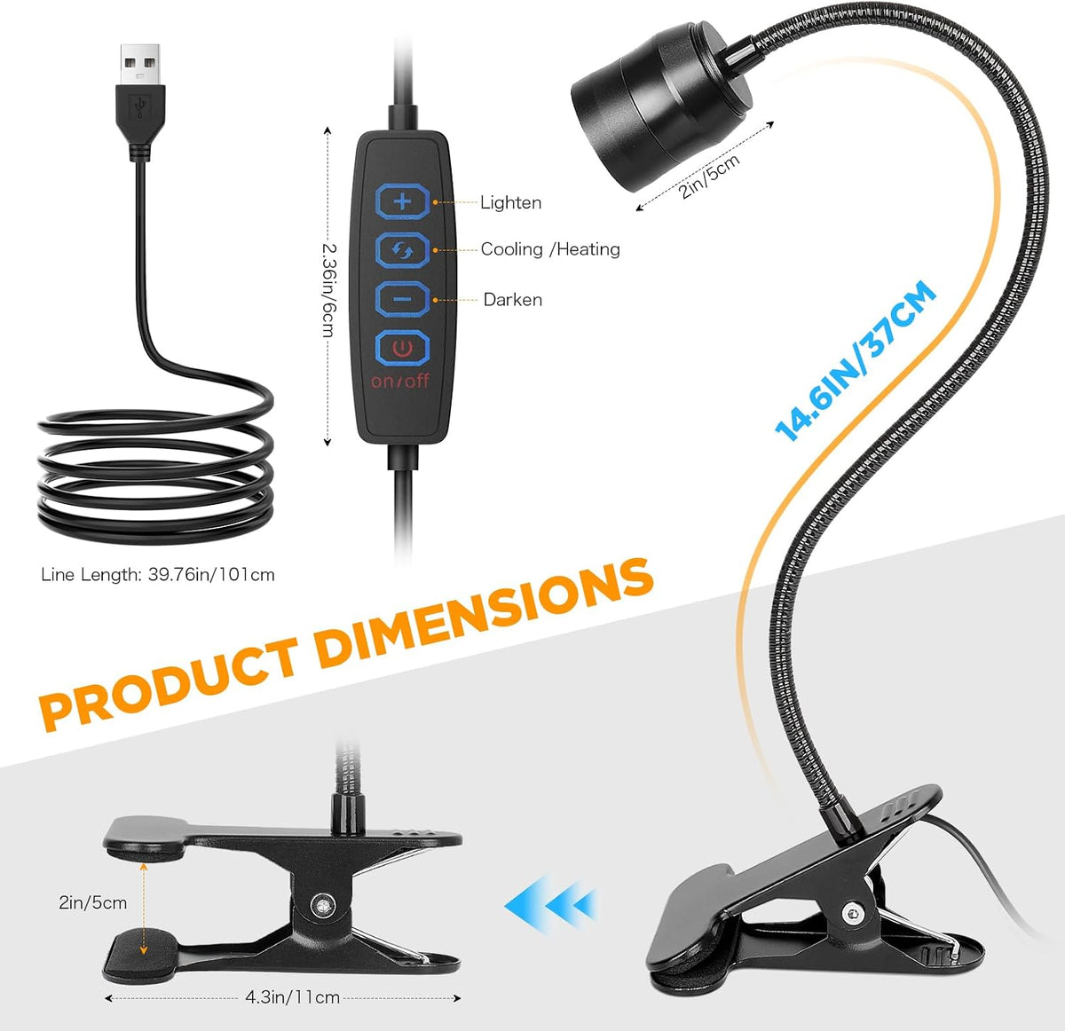 Clip on Light - Dimmable Reading Lights for Bed with 3 Color Modes & 10 Brightness & 15°- 80° Adjustable Angle, 360° Gooseneck USB LED Book Lamp with Clamp for Study Headboard Dorm