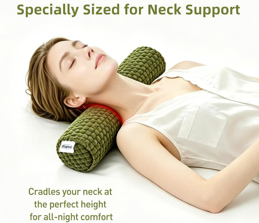 Cervical Pillow for Neck Pain, Memory Foam Neck Roll & Support Pillow for Sleeping, Travel, Office, with Removable Washable Cover, Size 17.7 x 4 Inches (Grey)