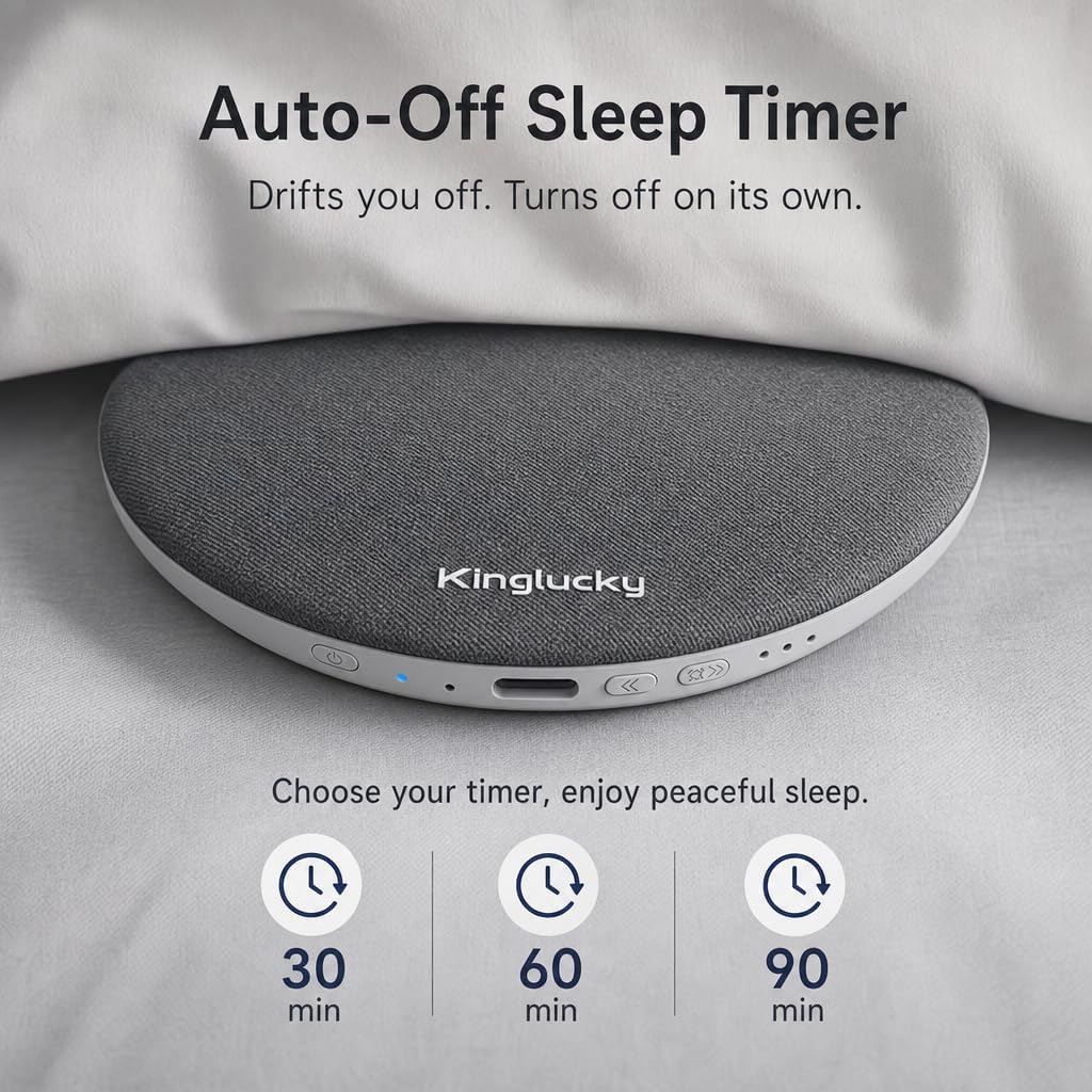 Kinglucky Pillow Speaker for Sleeping, Built-in White Noise Ultra-Thin Bluetooth 6.0 Under Pillow Speaker for Side Sleepers,Auto Shut-Off, Rechargeable Portable for Travel, Couples Shared Bed, Blue
