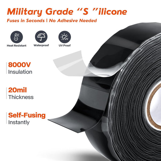 Self Fusing Silicone Tape 1" x 36' - Rubber Emergency Repair Tape | Waterproof Hose & Pipe Repair, Heat-Resistant, Insulation, No Residue – for Plumbing, Automotive, Electrical & Outdoor Use