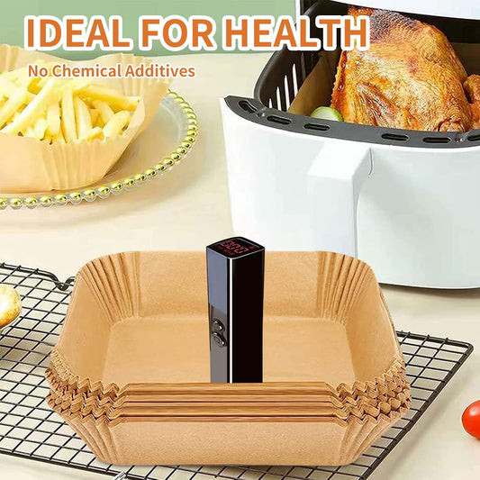 Air Fryer Liners Disposable Paper,100Pcs Parchment Paper Liners,Non Stick Airfryer Paper Liners,Food Grade Air Fryer Accessories WaterProof OilProof for Microwave Oven Steamer 6.3inch Square