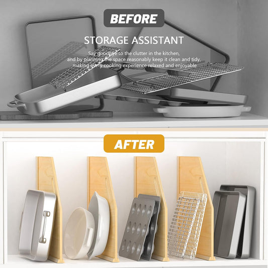6 Pack Wood Tray Dividers Organizer For Kitchen Cabinet | Adjustable Vertical Cookie Sheet Organizer, Cabinet Dividers Organizer For Pots, Cutting Board, Pans, Lids, Baking Sheets